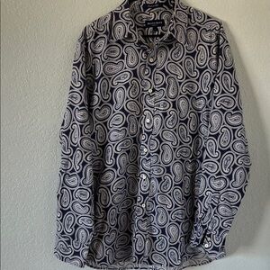 Austin Reed Paisley Button Down Shirt Mens Large Navy White Long Sleeve